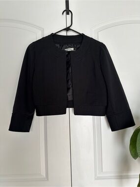 Ann Taylor LOFT Black Cropped Open-Front Jacket